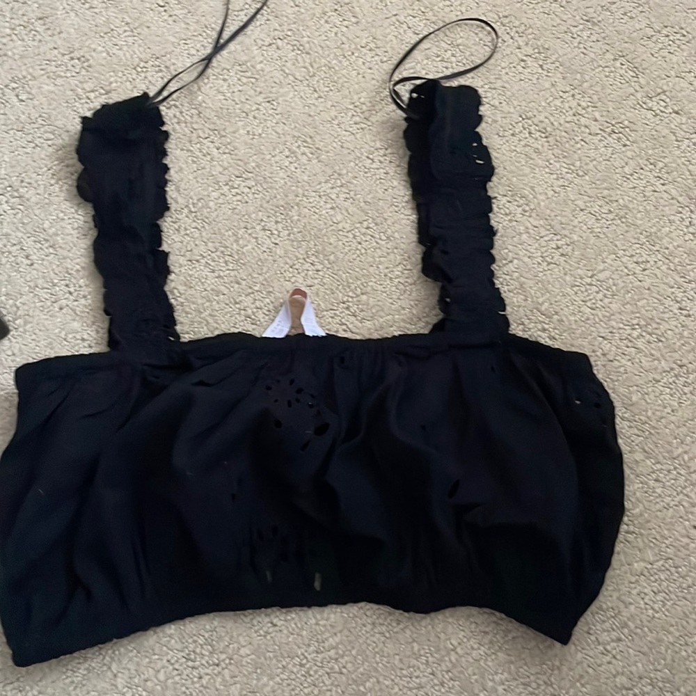 Zara Black Eyelet Crop Top with Lace Straps